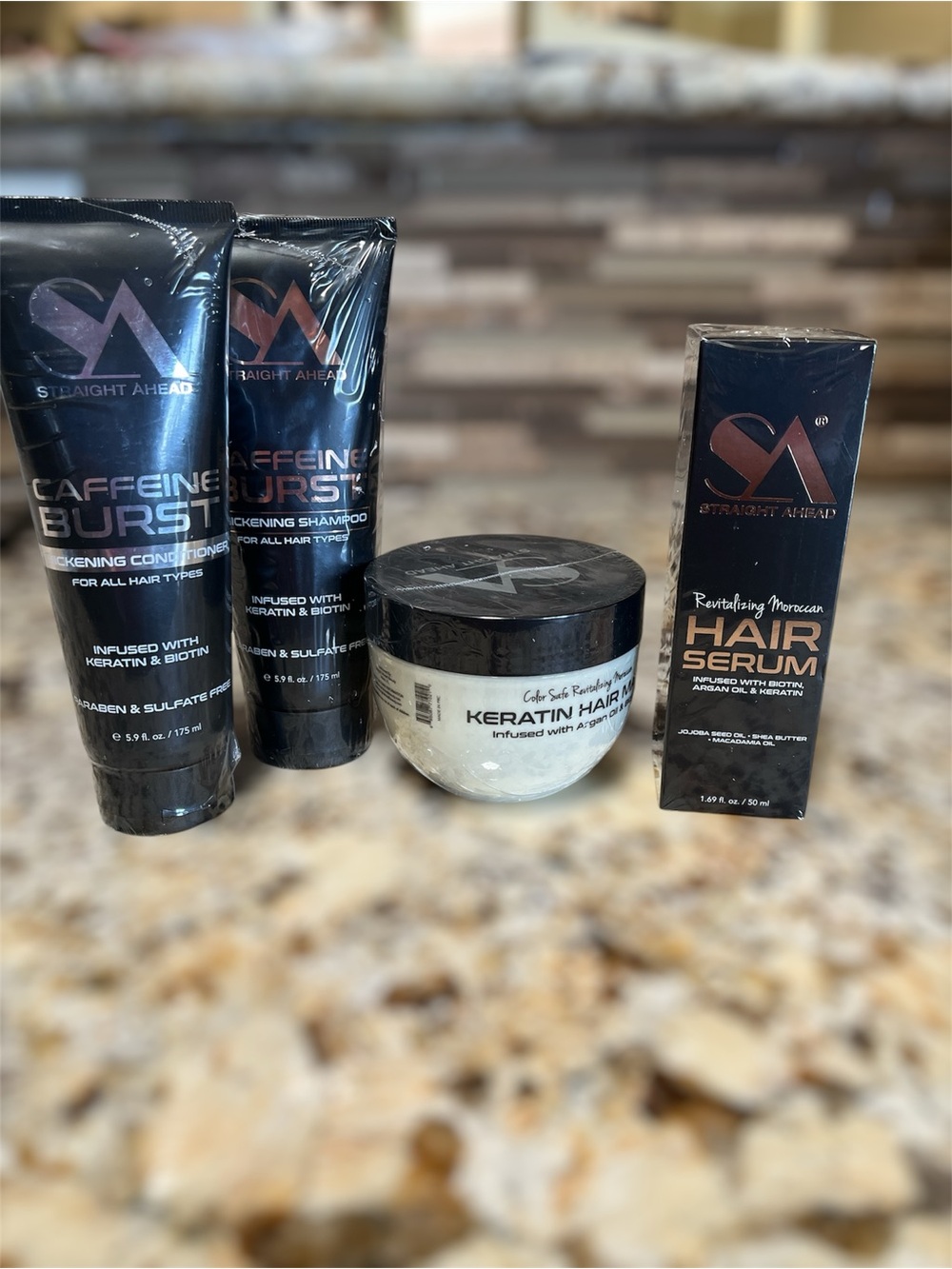 Straight Ahead hair bundle, shampoo, conditioner, hair serum, hair mask